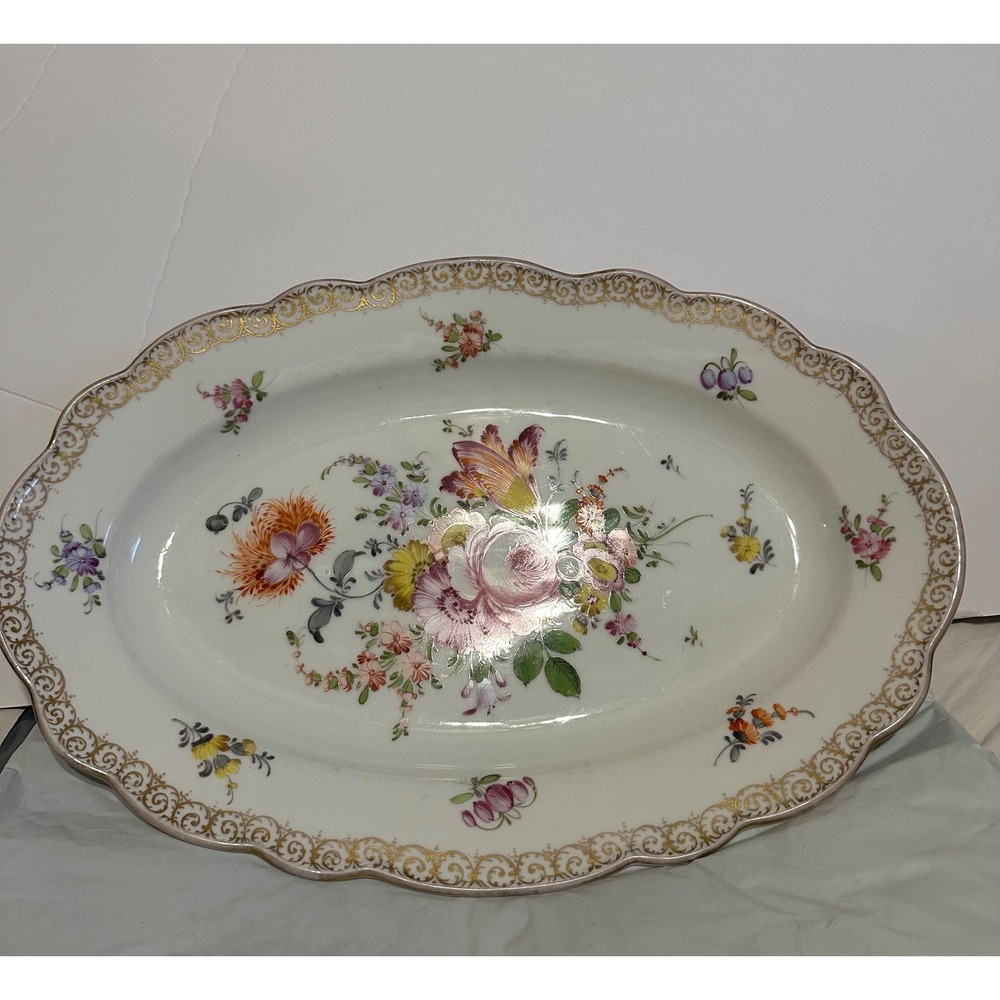 Antique Meissen Porcelain 15" Platter Hand Painted Floral Design